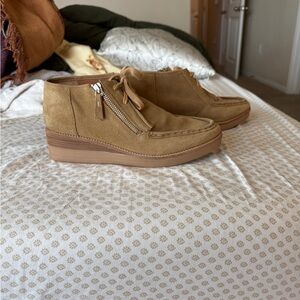 Derek Lam 10 Crosby Suede Tan Zip Wedge Booties